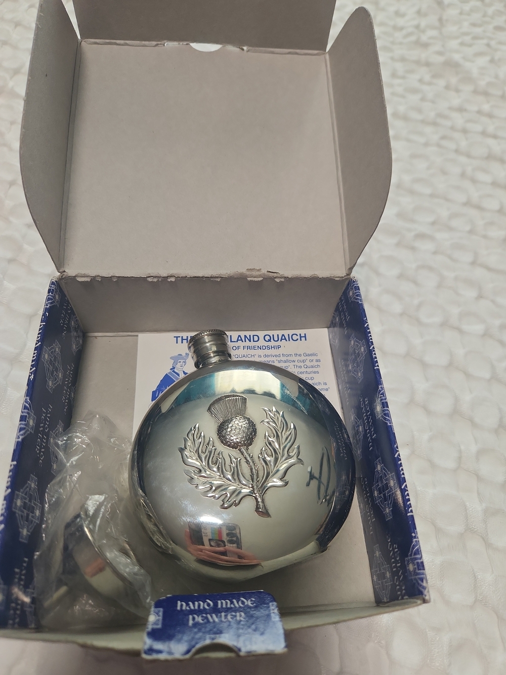 Handmade Pewter Thistle Flask - Silver